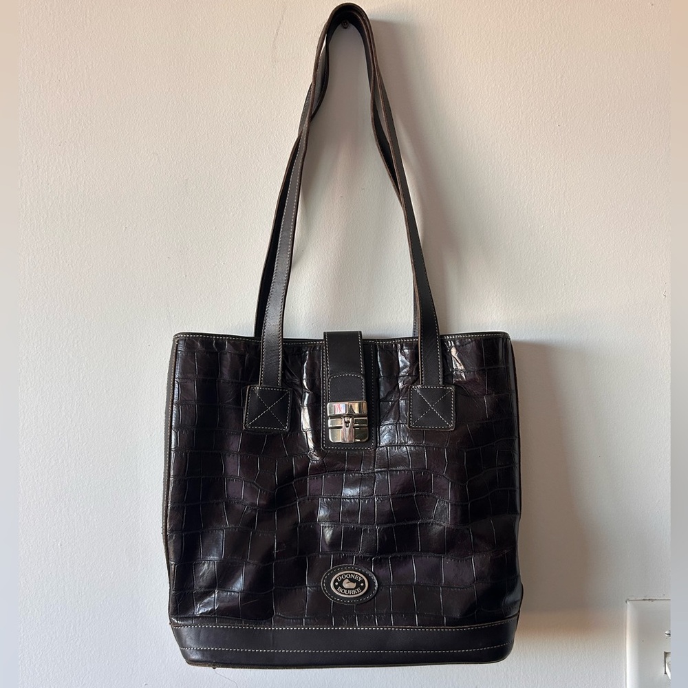Vintage Dooney & Bourke Bayou North/South Leather Bucket Tote Bag Dark Brown